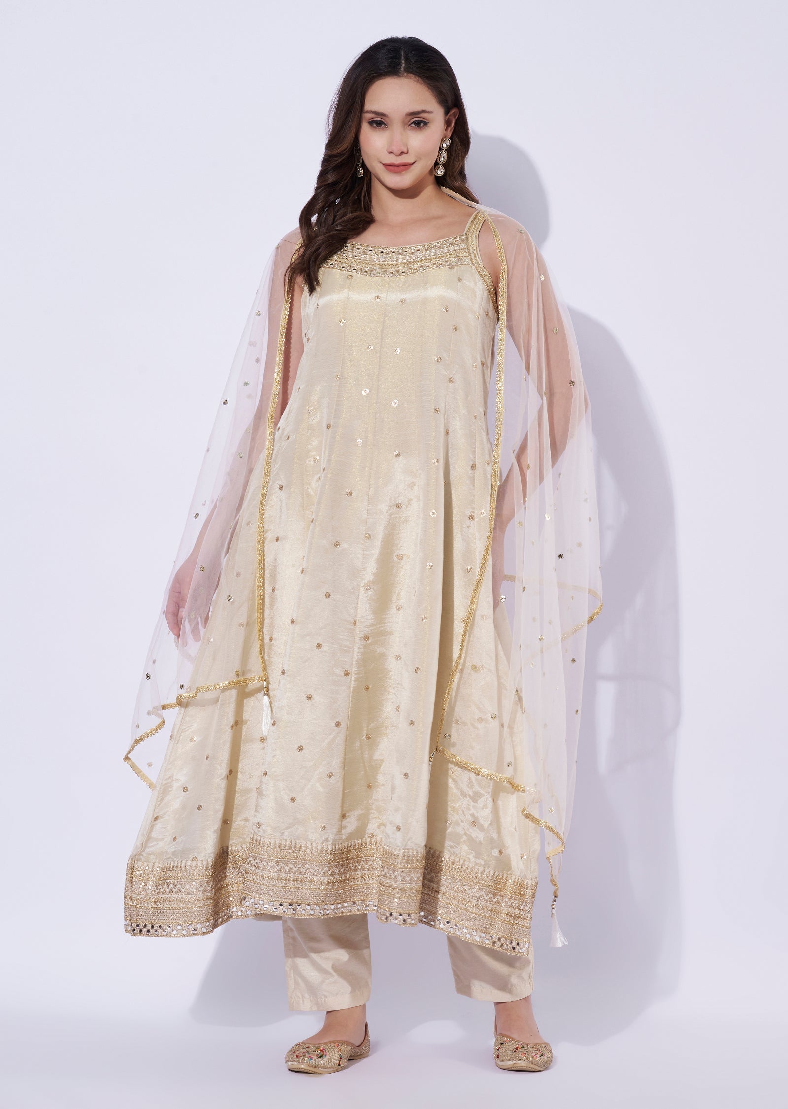 Cream Silk Anarkali Set