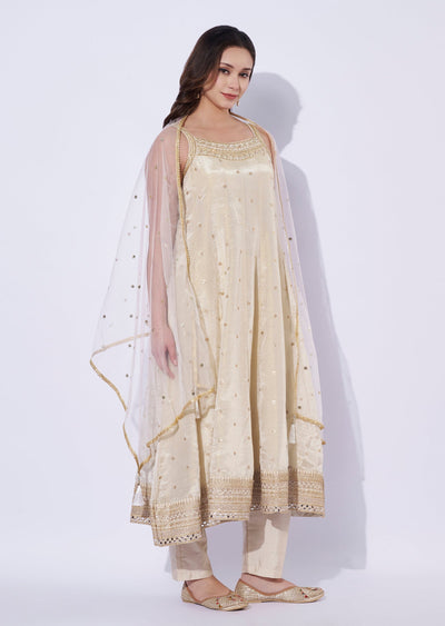 Cream Silk Anarkali Set