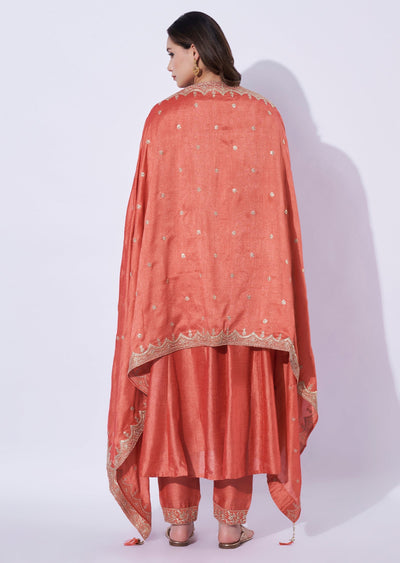 Peach Silk Anarkali Set