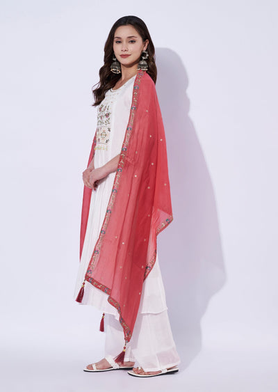 Off White Chanderi Anarkali Set