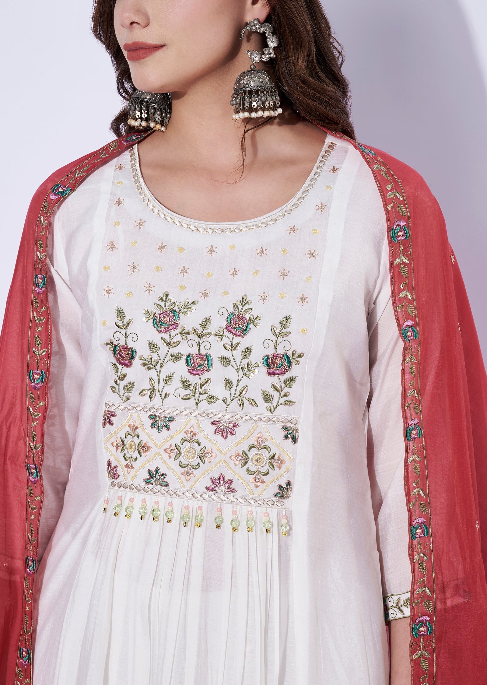 Off White Chanderi Anarkali Set
