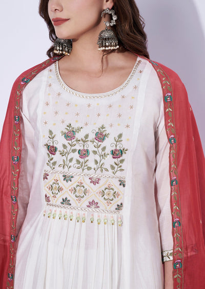 Off White Chanderi Anarkali Set