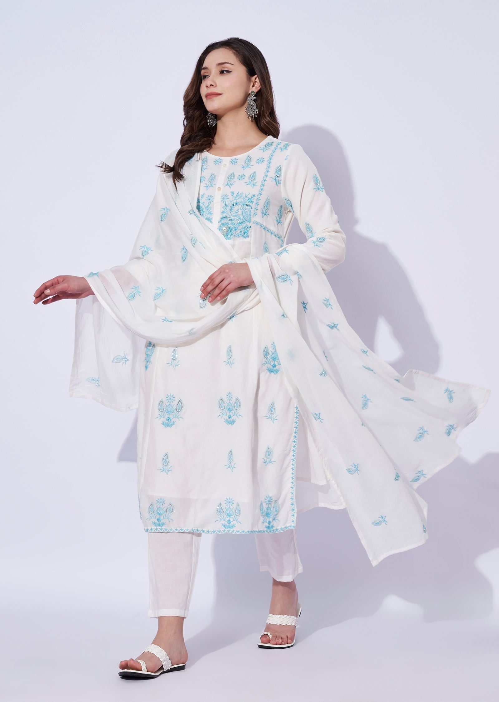 Blue Cotton Straight Cut Suit