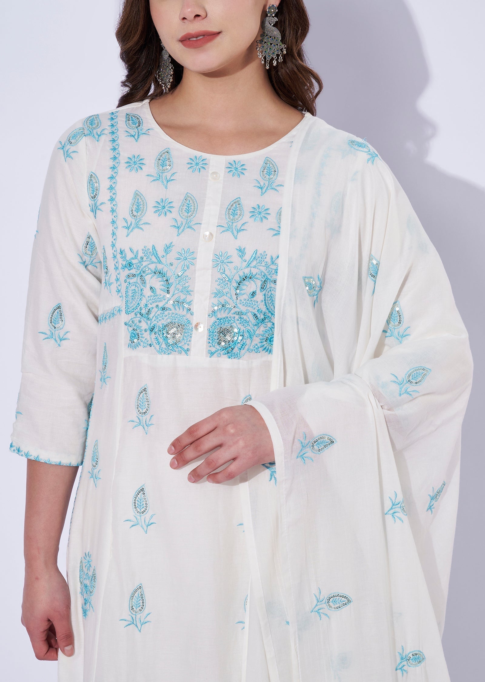 Blue Cotton Straight Cut Suit