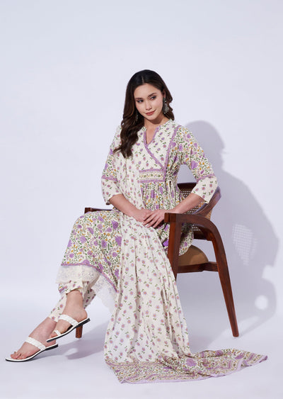 Puple Cotton Anarkali Set