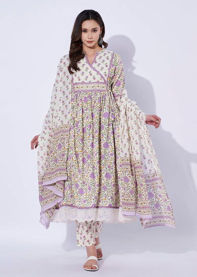 Puple Cotton Anarkali Set