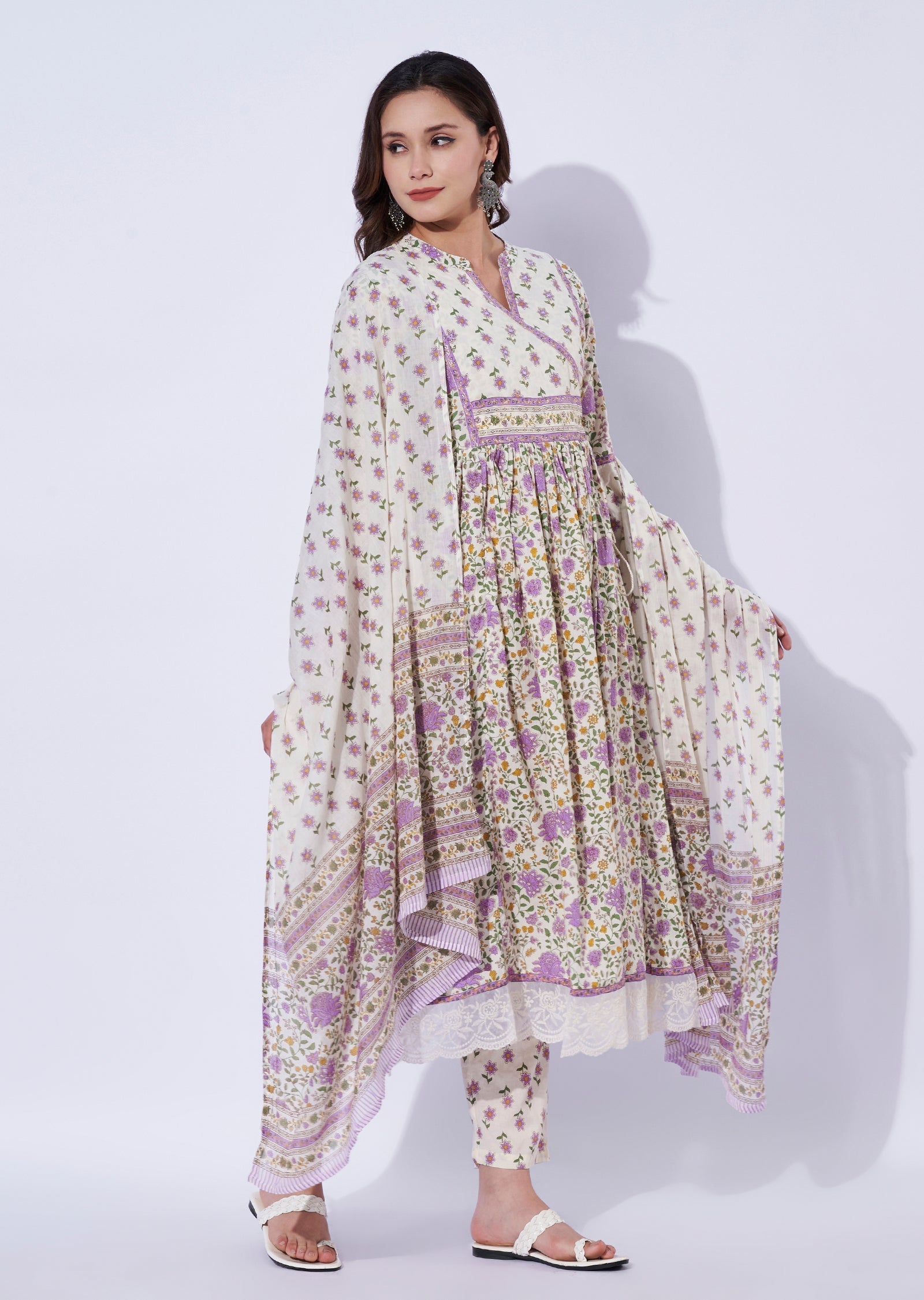 Puple Cotton Anarkali Set