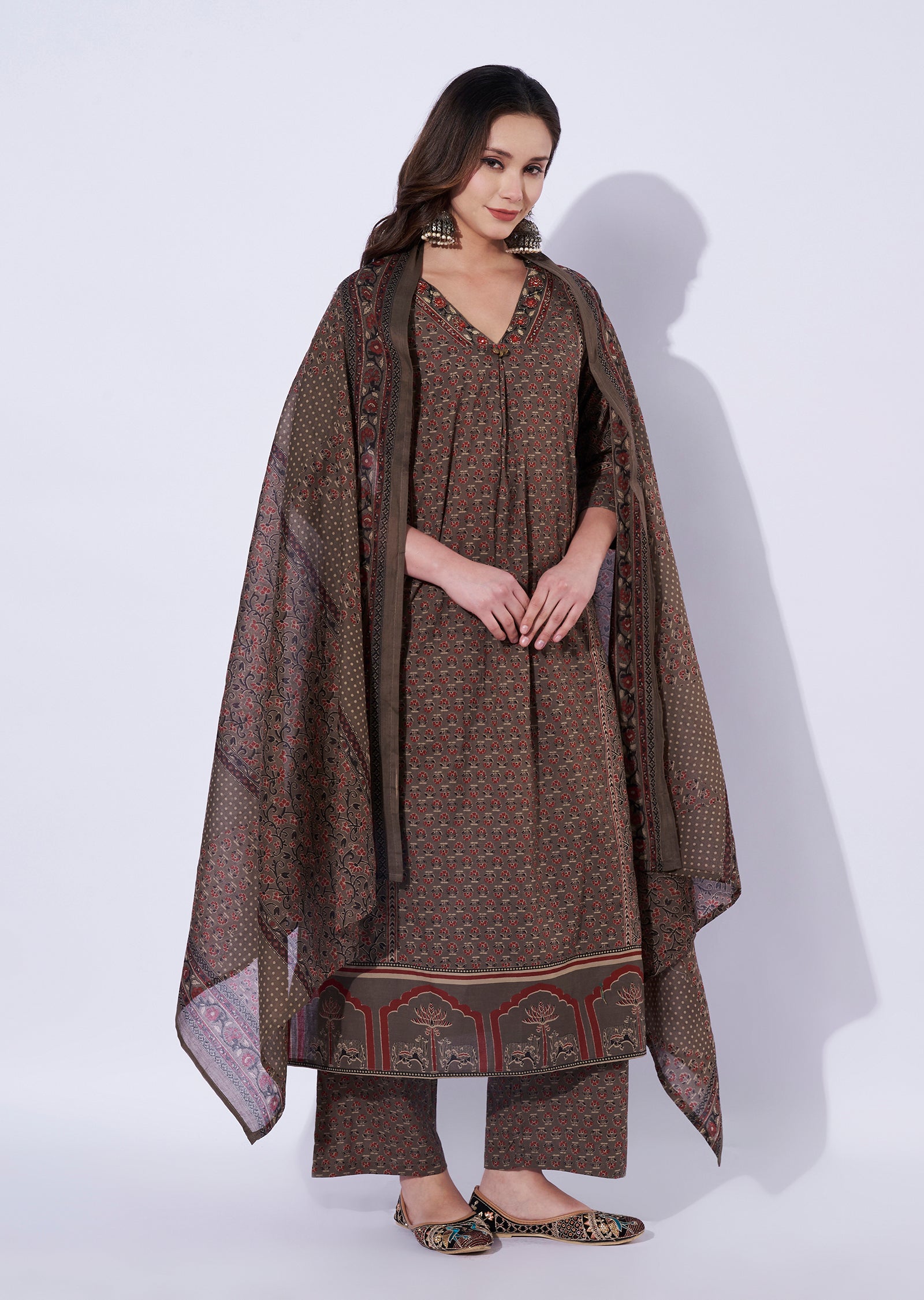 Brown Cotton Straight Cut Suit