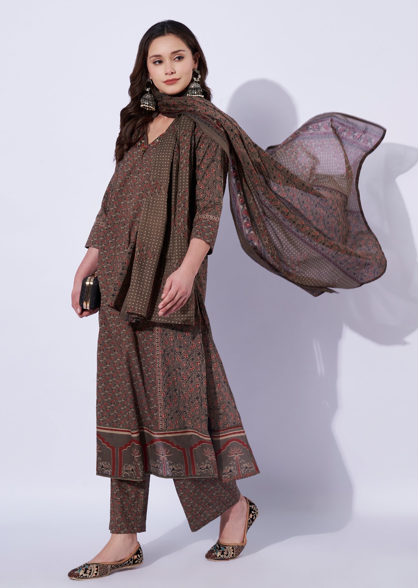 Brown Cotton Straight Cut Suit