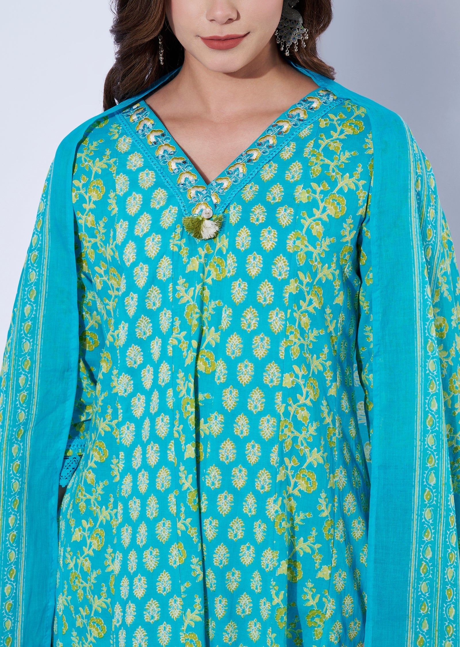 Blue Cotton Anarkali Set