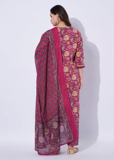 Wine Cotton Straight Cut Suit