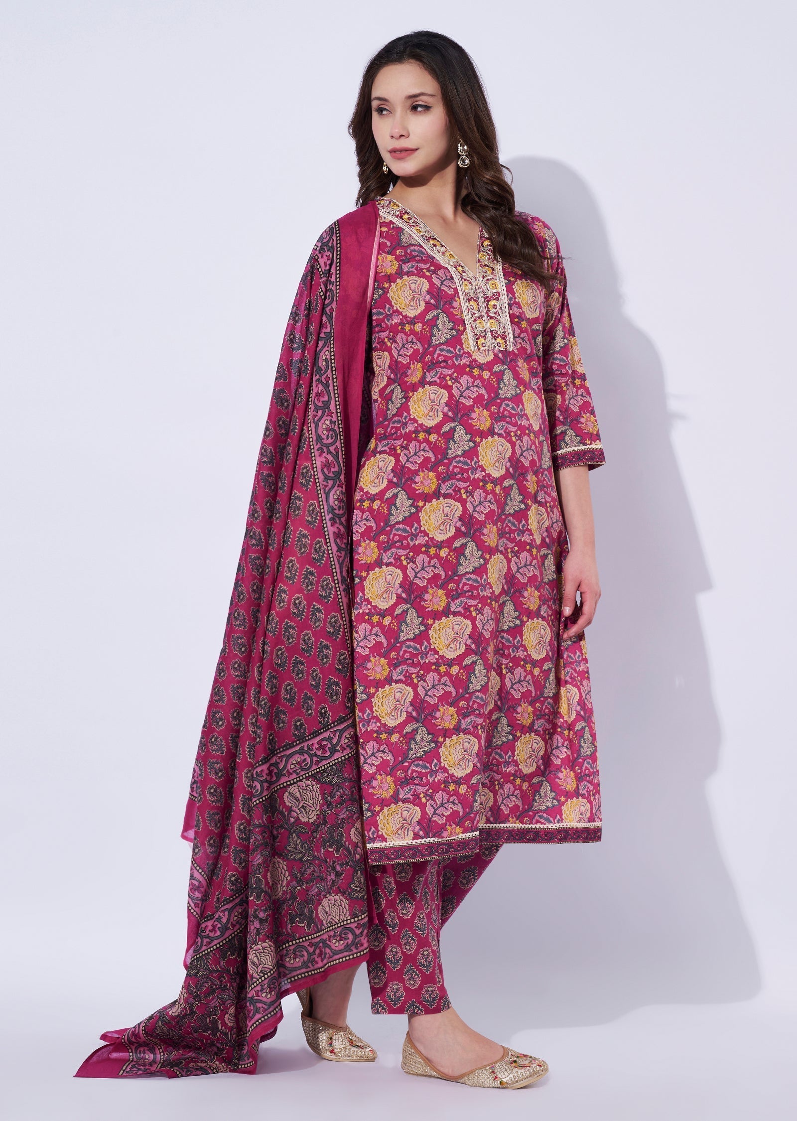 Wine Cotton Straight Cut Suit