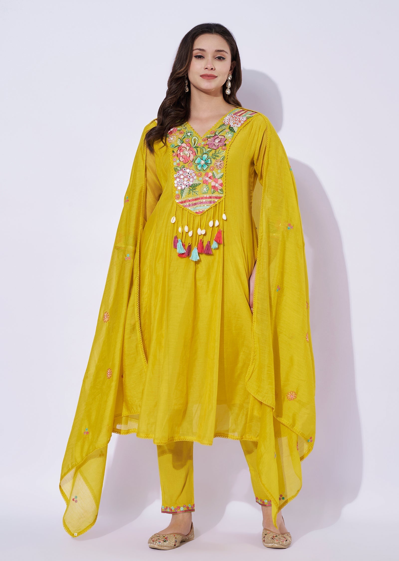 Yellow Chanderi Anarkali Set