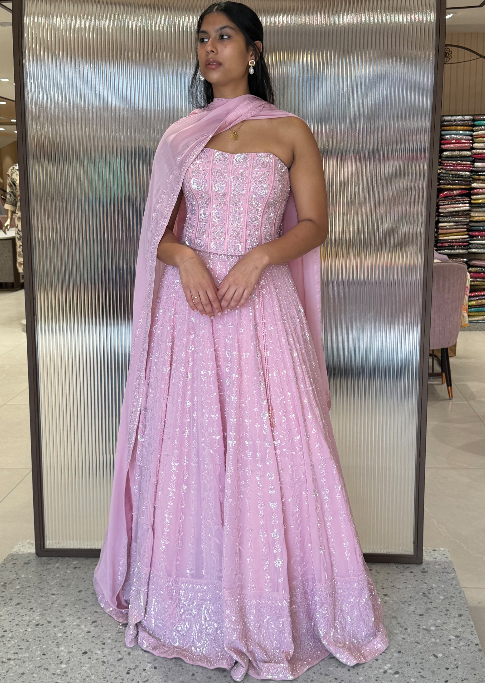 Light Pink Corset Lehenga