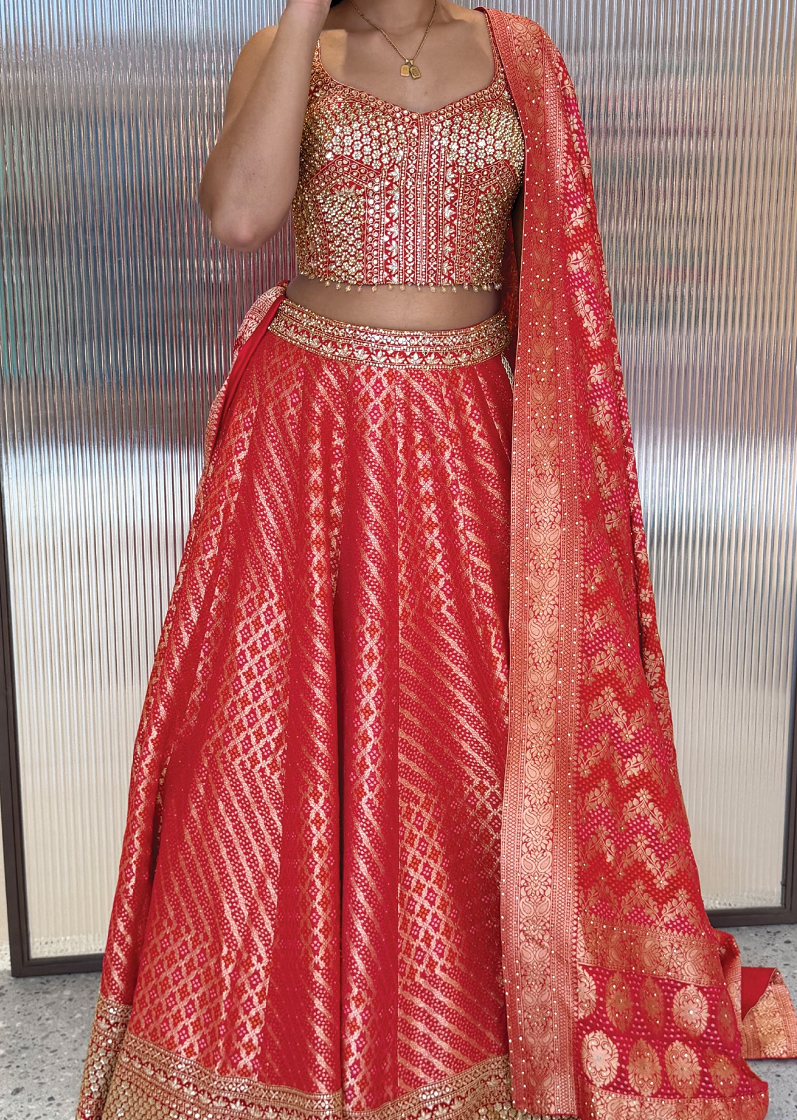 Red Silk Corset Lehenga