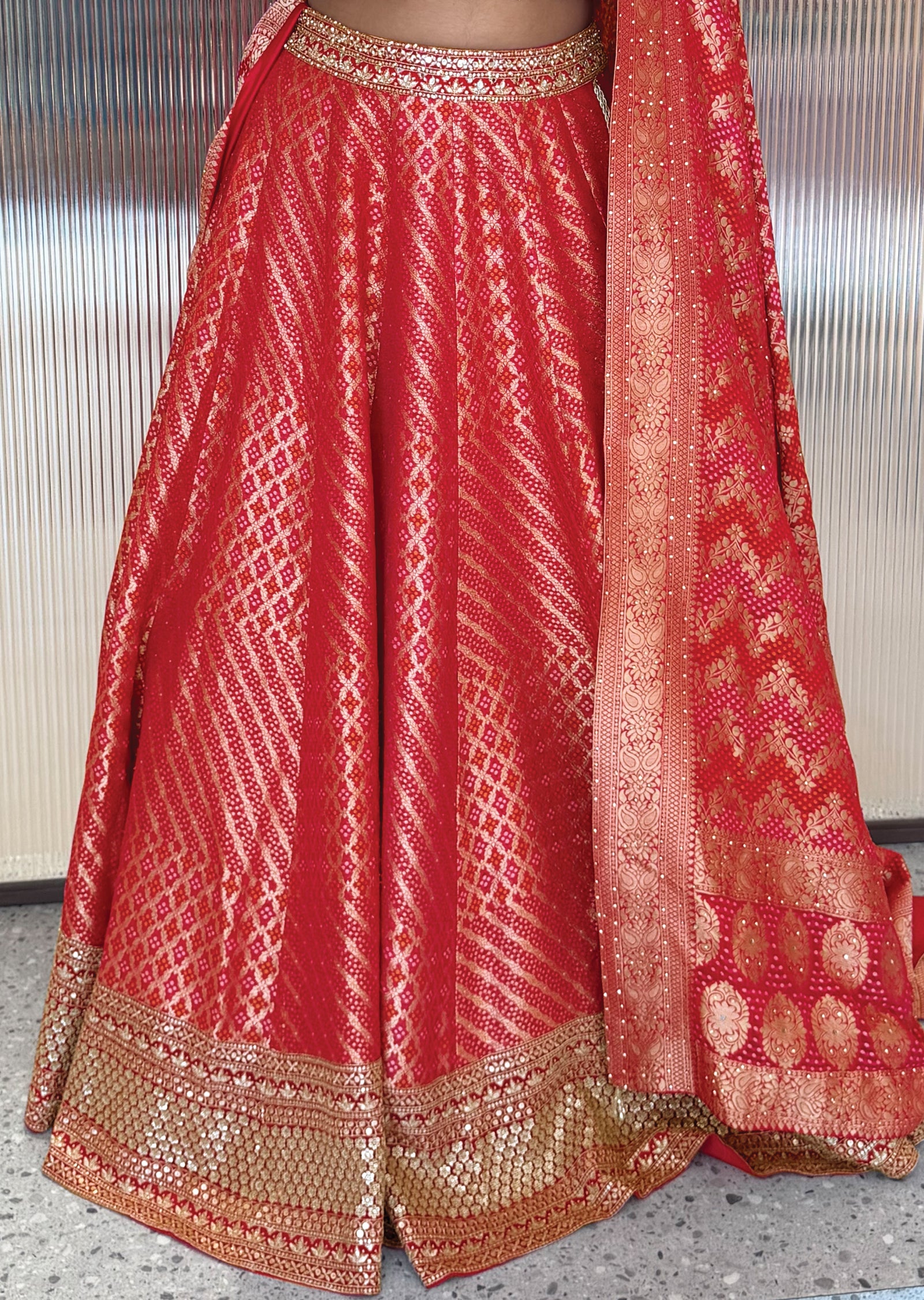 Red Silk Corset Lehenga