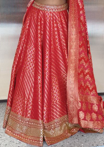 Red Silk Corset Lehenga