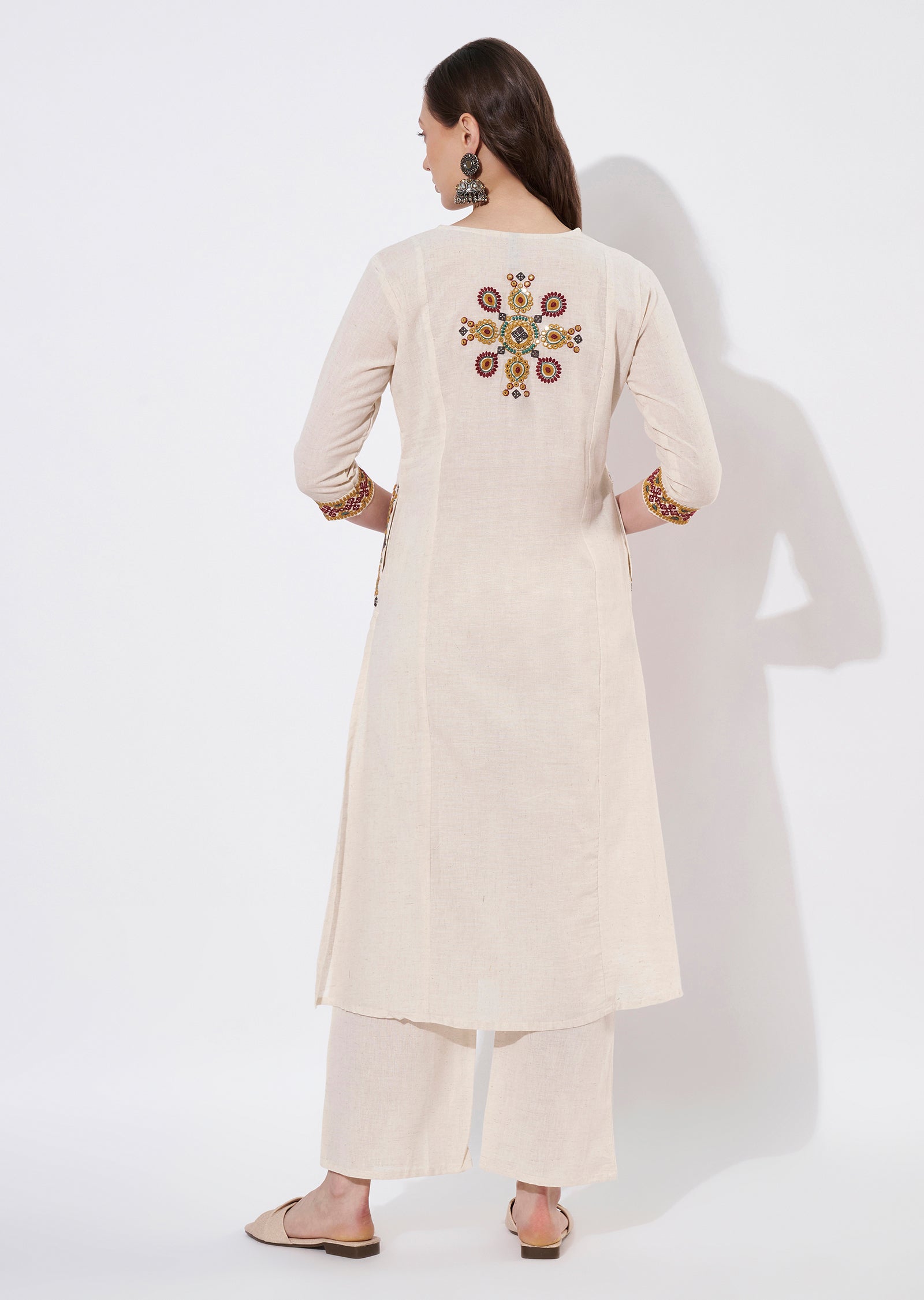 Beige Cotton Straight cut set