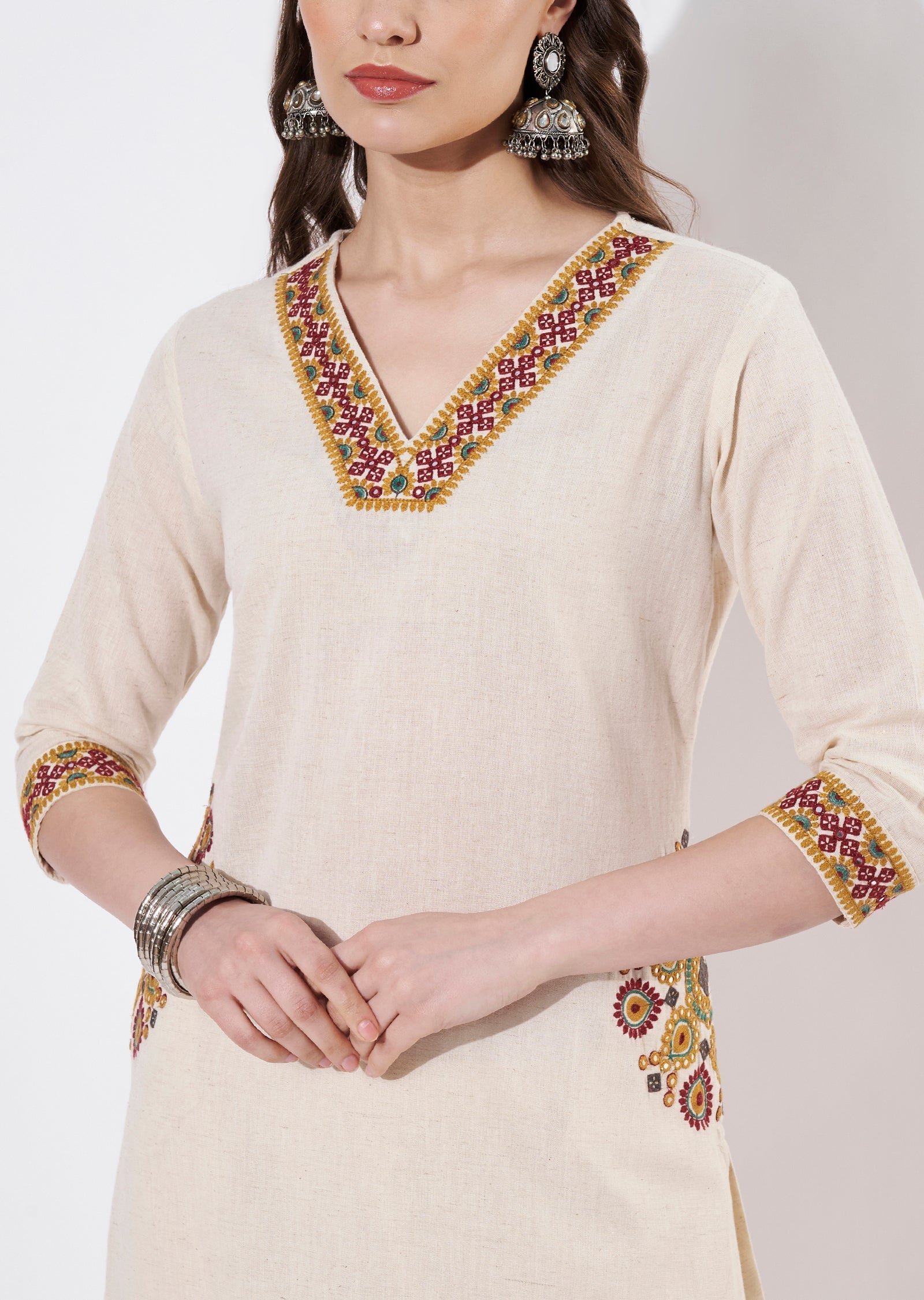 Beige Cotton Straight cut set