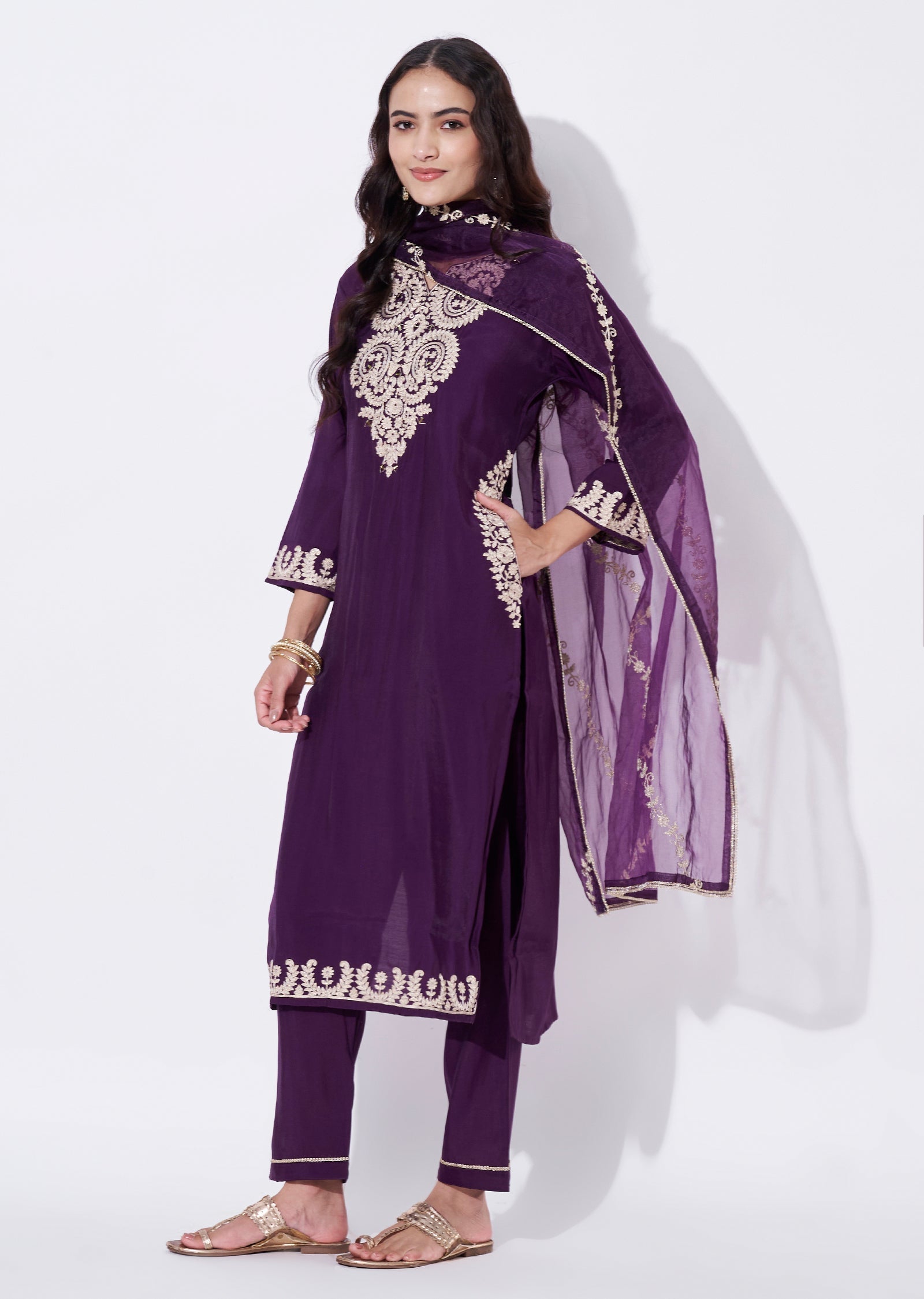Purple Silk Straight cut Suit