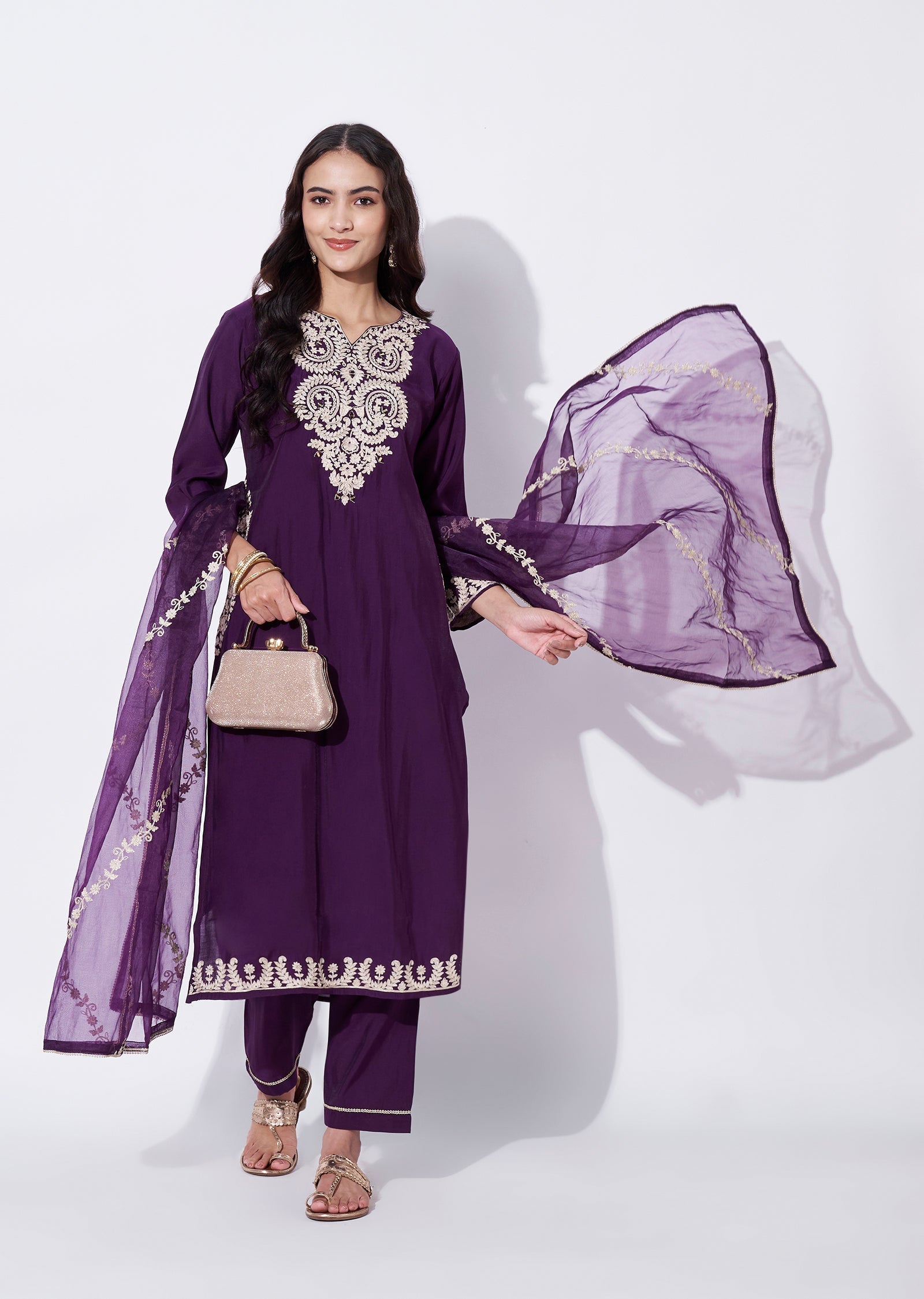 Purple Silk Straight cut Suit