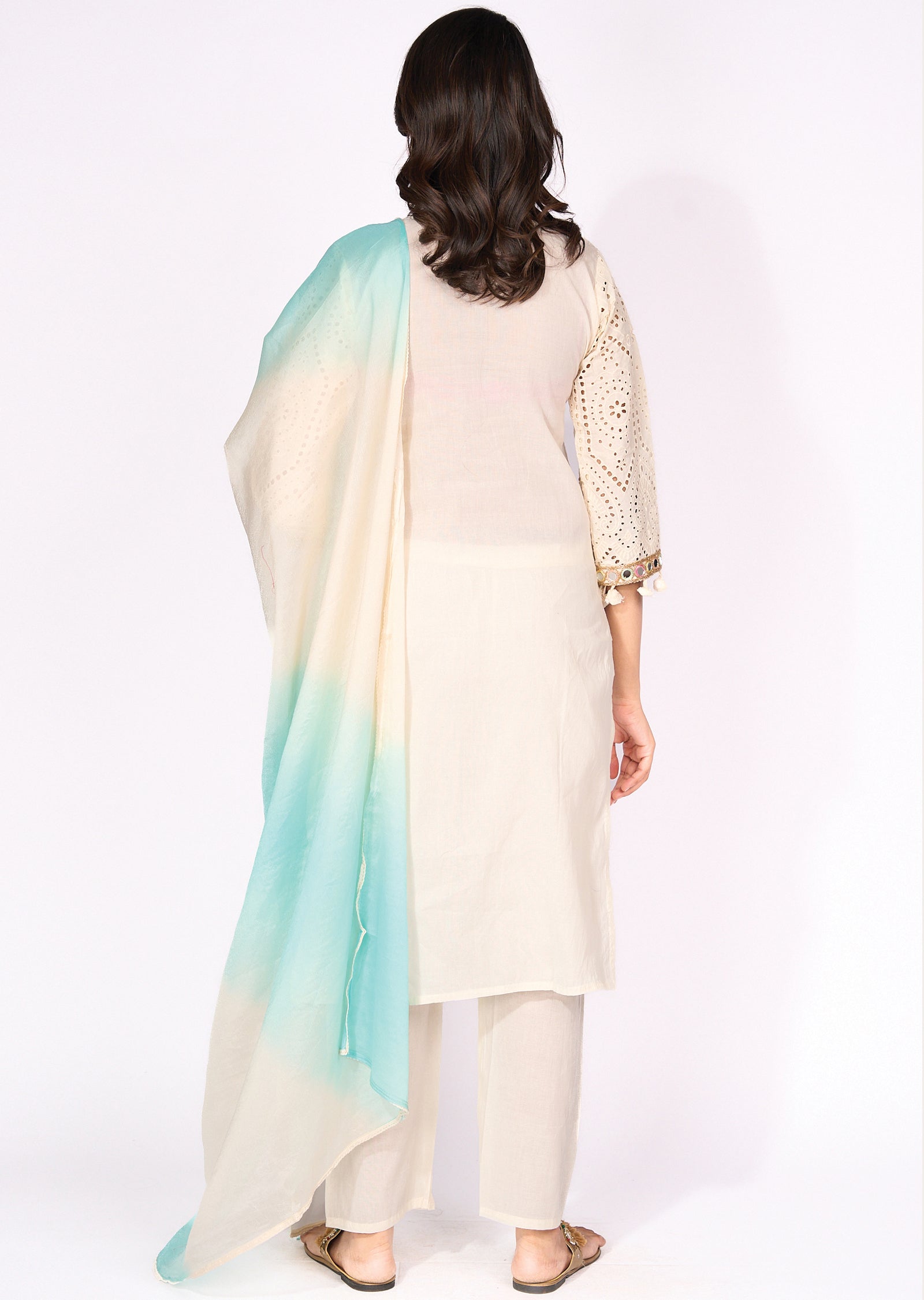 Sea Green Cotton Straight cut Suit