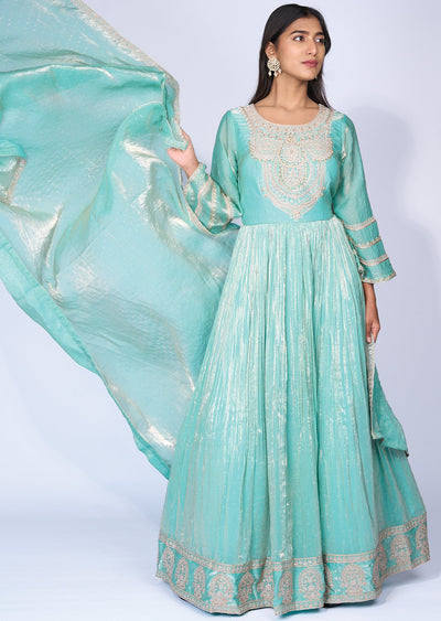 Aqua Anarkali set(No Bottom)