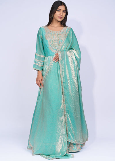 Aqua Anarkali set(No Bottom)
