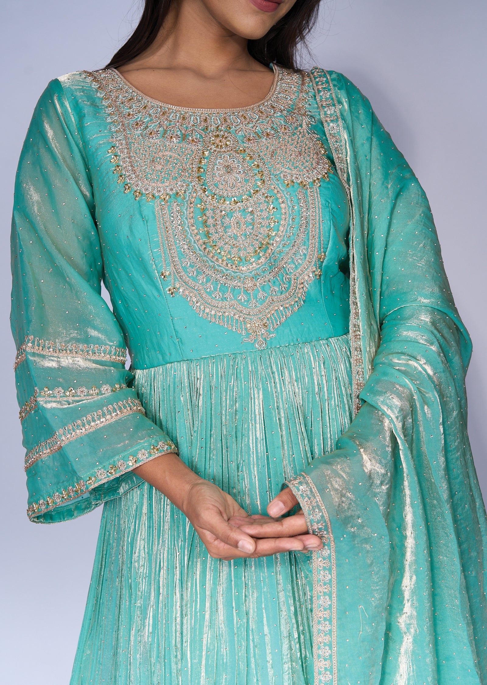 Aqua Anarkali set(No Bottom)