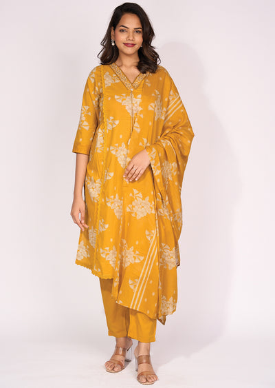 Mustard Cotton Straight cut Suit