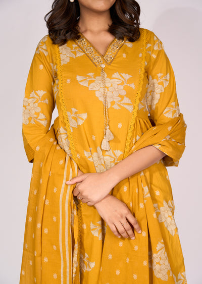 Mustard Cotton Straight cut Suit