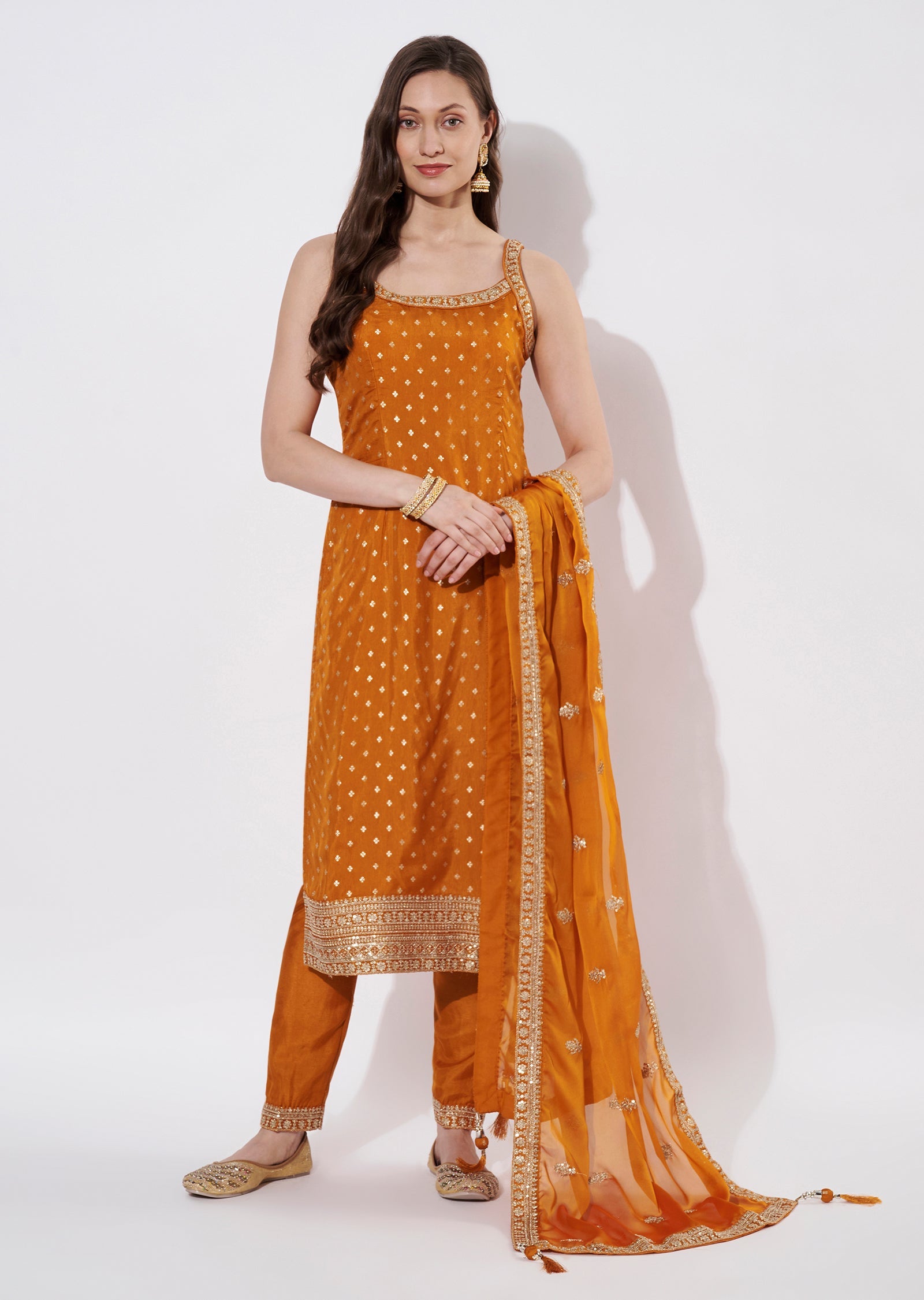 Rust Silk Straight cut Suit