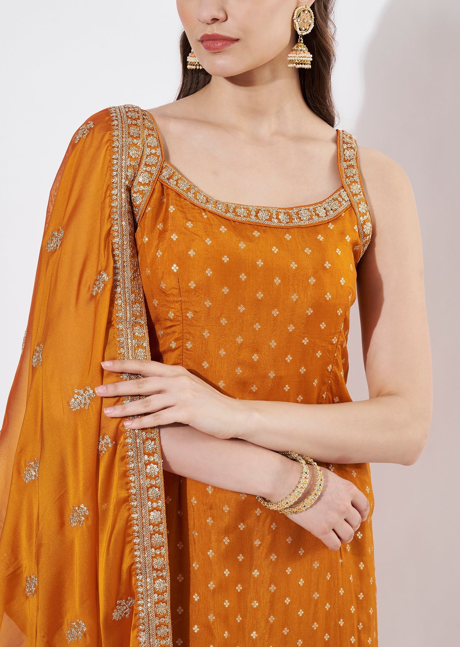 Rust Silk Straight cut Suit