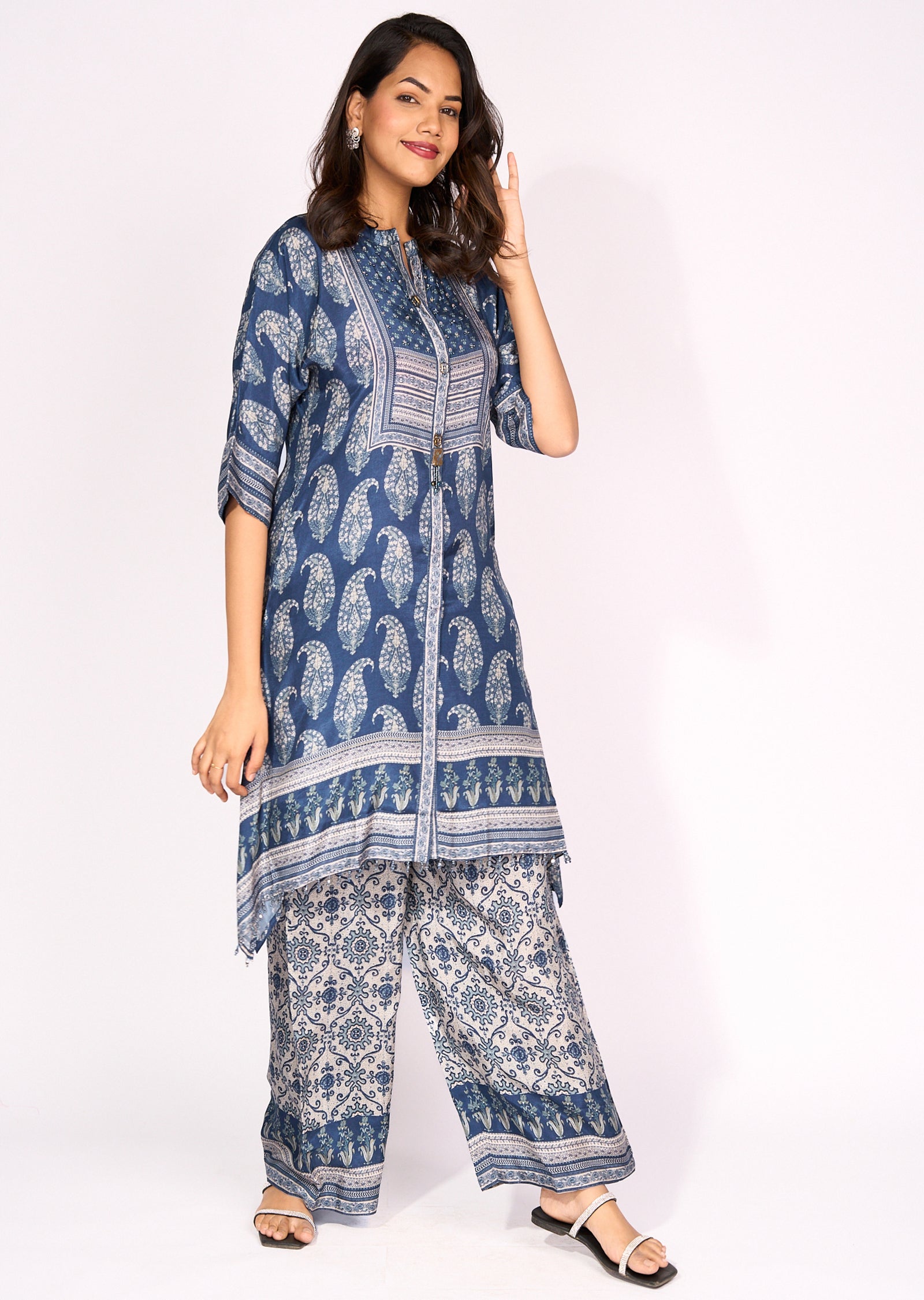 Blue Crepe Sharara Set