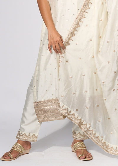 White Silk Straight cut kurti Set
