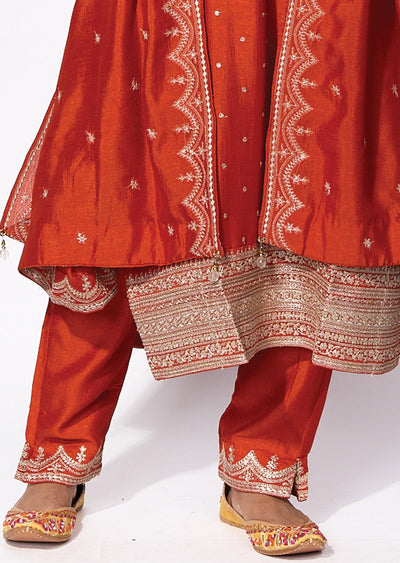 Rust Silk Straight cut kurti Set