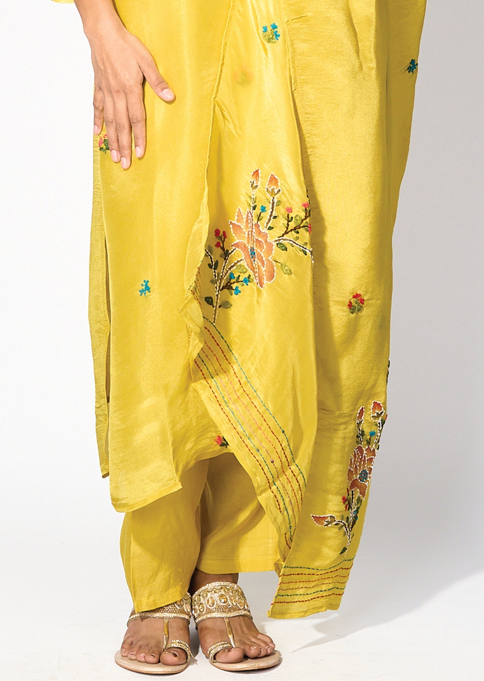 Yellow Tissue Straight cut kurti Set