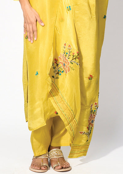 Yellow Tissue Straight cut kurti Set