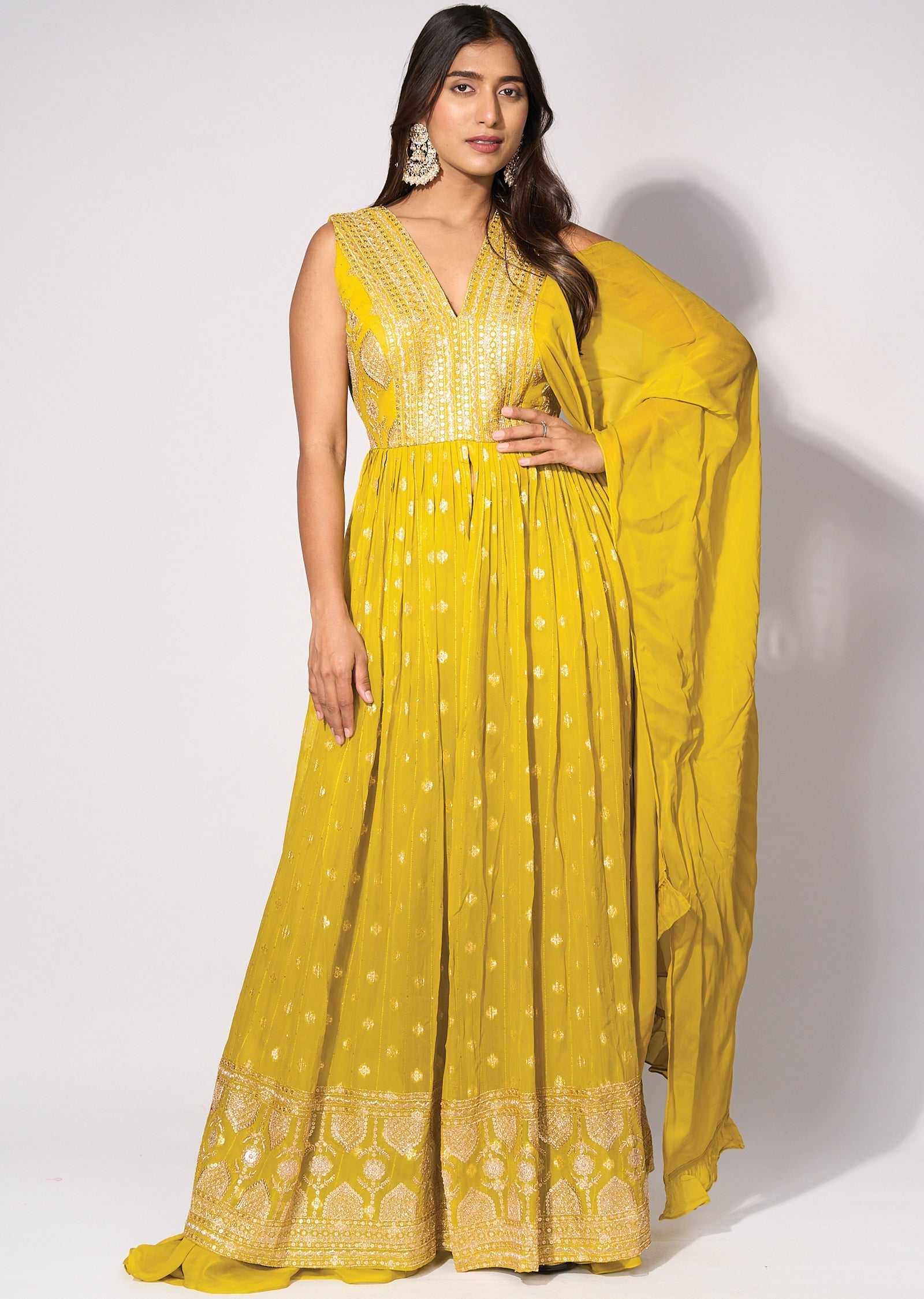 Green Georgette Front slit Anarkali