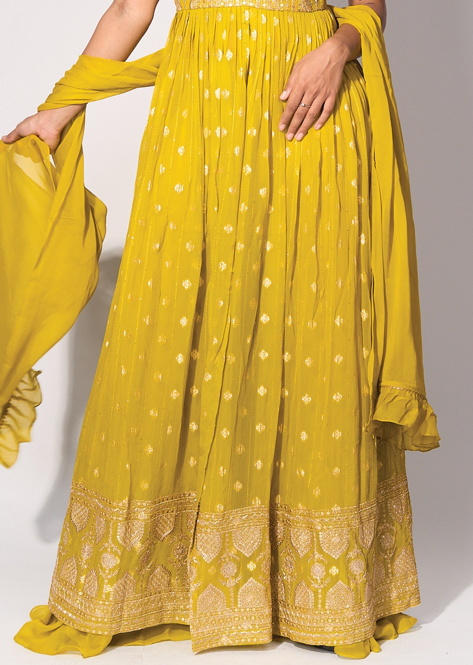 Green Georgette Front slit Anarkali