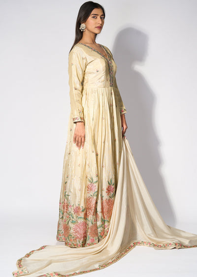 Beige Tissue Anarkali(No Bottom)