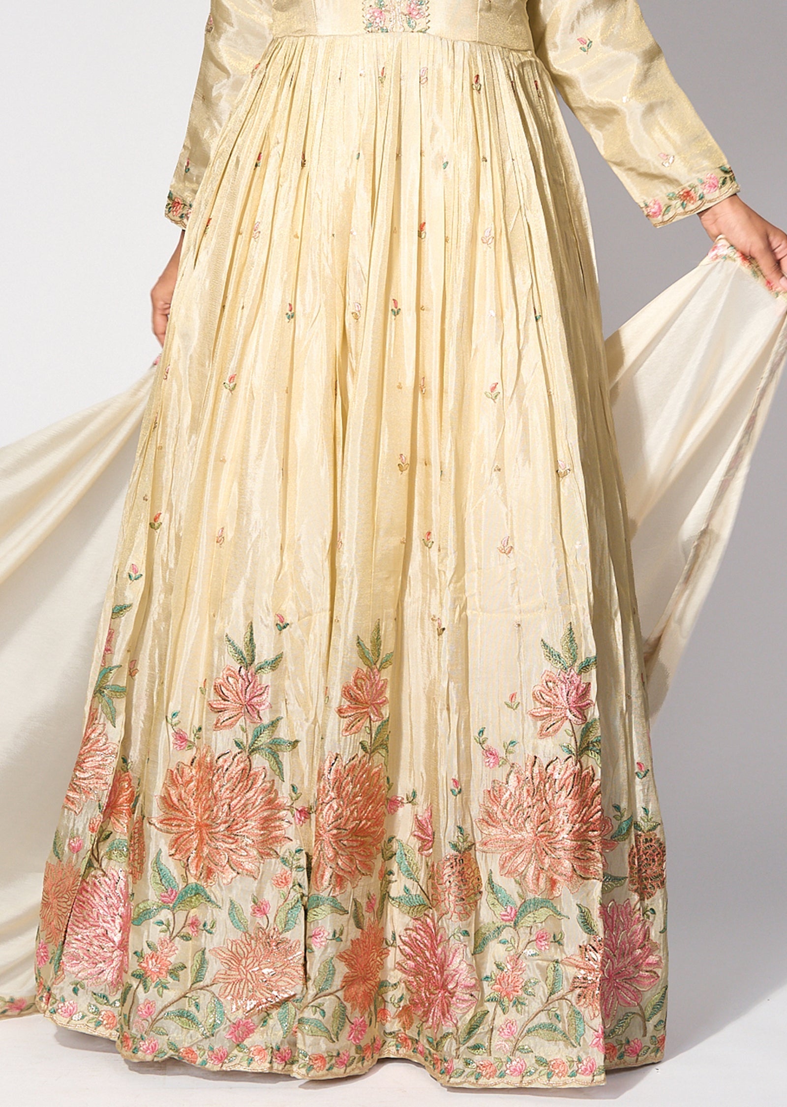Beige Tissue Anarkali(No Bottom)