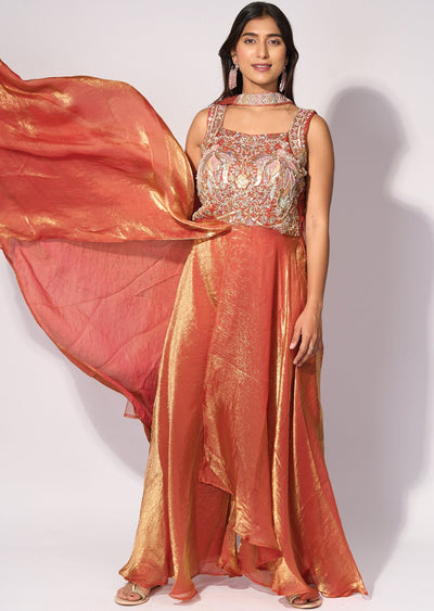 Rust Front slit Anarkali Suit
