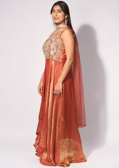 Rust Front slit Anarkali Suit