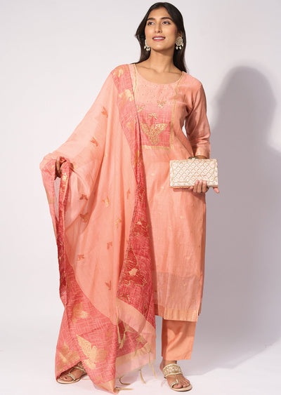 Peach Silk Straight cut kurti Set