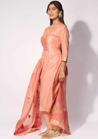 Peach Silk Straight cut kurti Set