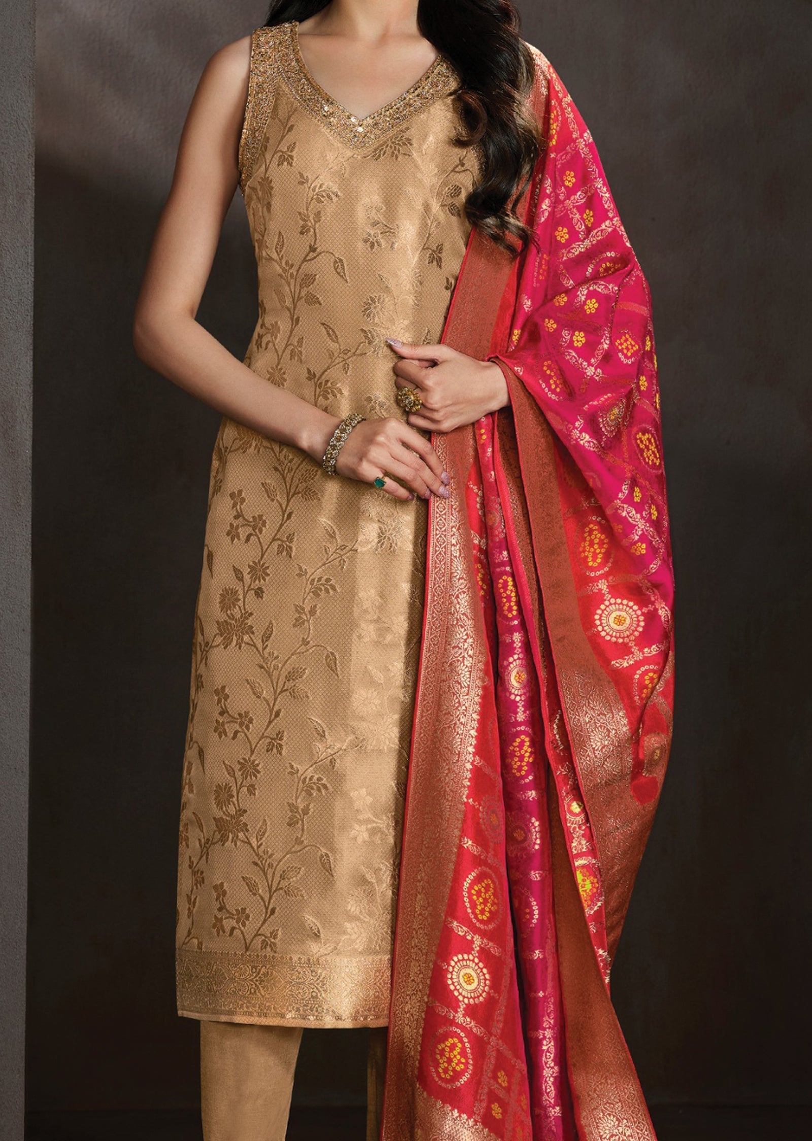 Beige Tissue Straight cut suit