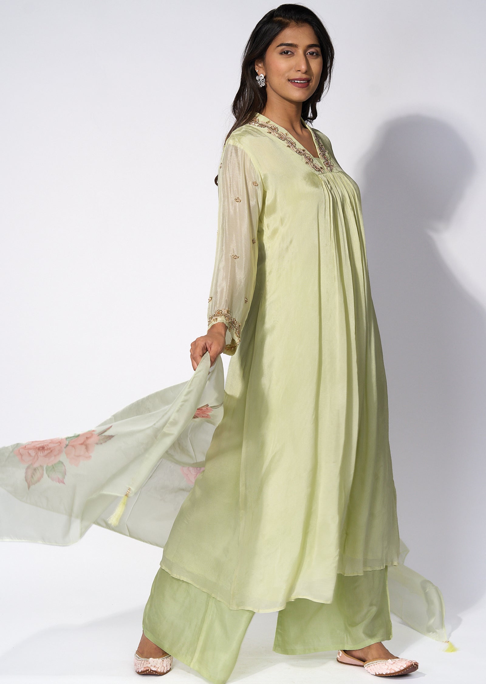 Light Green Chinnon Anarkali