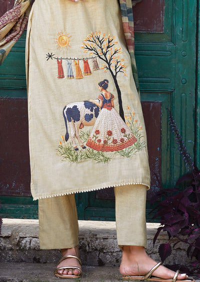 Beige Straight cut kurti Set
