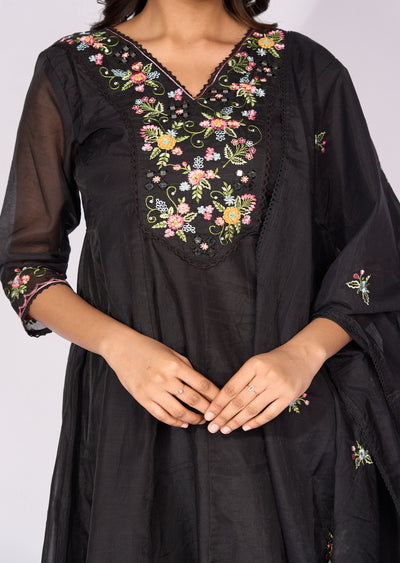 Black Mul Chanderi Anarkali Suit
